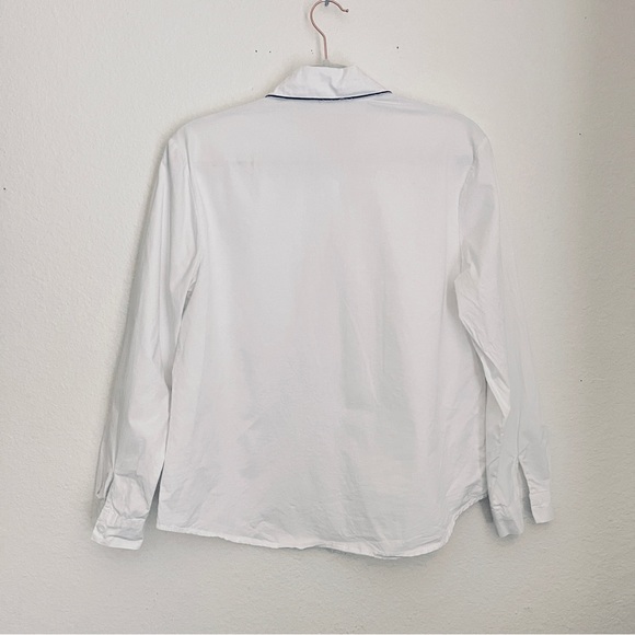 White button down women’s blouse with kitty cat wrap collar - Picture 3 of 10